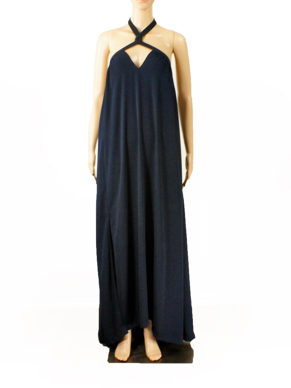 Hotel Particulier Dark Blue Rope Halter Tie Sleeveless Maxi Dress